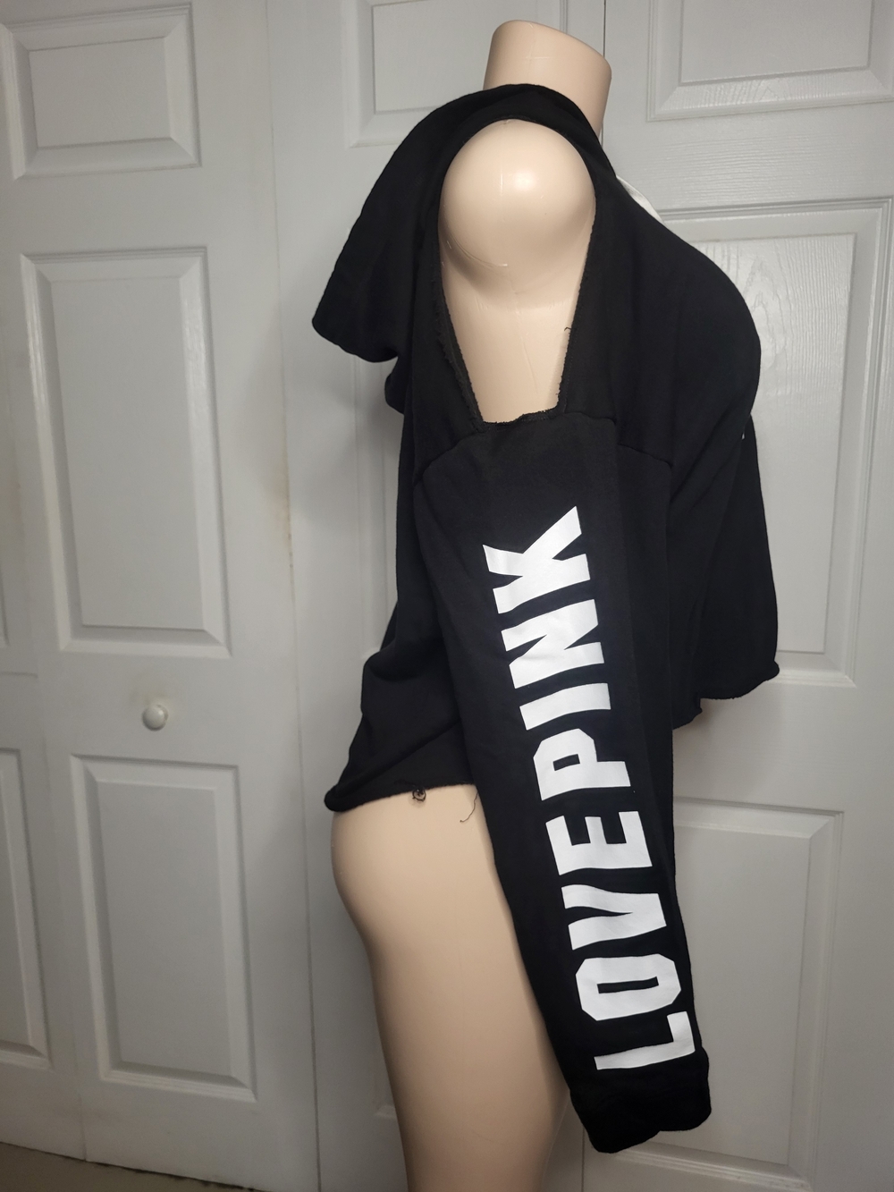 PINK Victoria's Secret Cold-Shoulder Hoodie Top with Drawstring